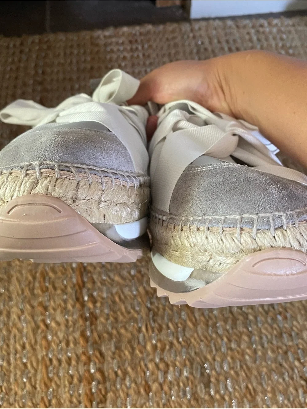 Free People Chapmin Espadrille Sneakers Oyster Combo Grey White Size 39 US 9 EUC